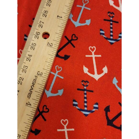 Nautical Anchor Red Cotton Fabric red White Blue 1 Yard 33 Inches New Sewing - Picture 3 of 3